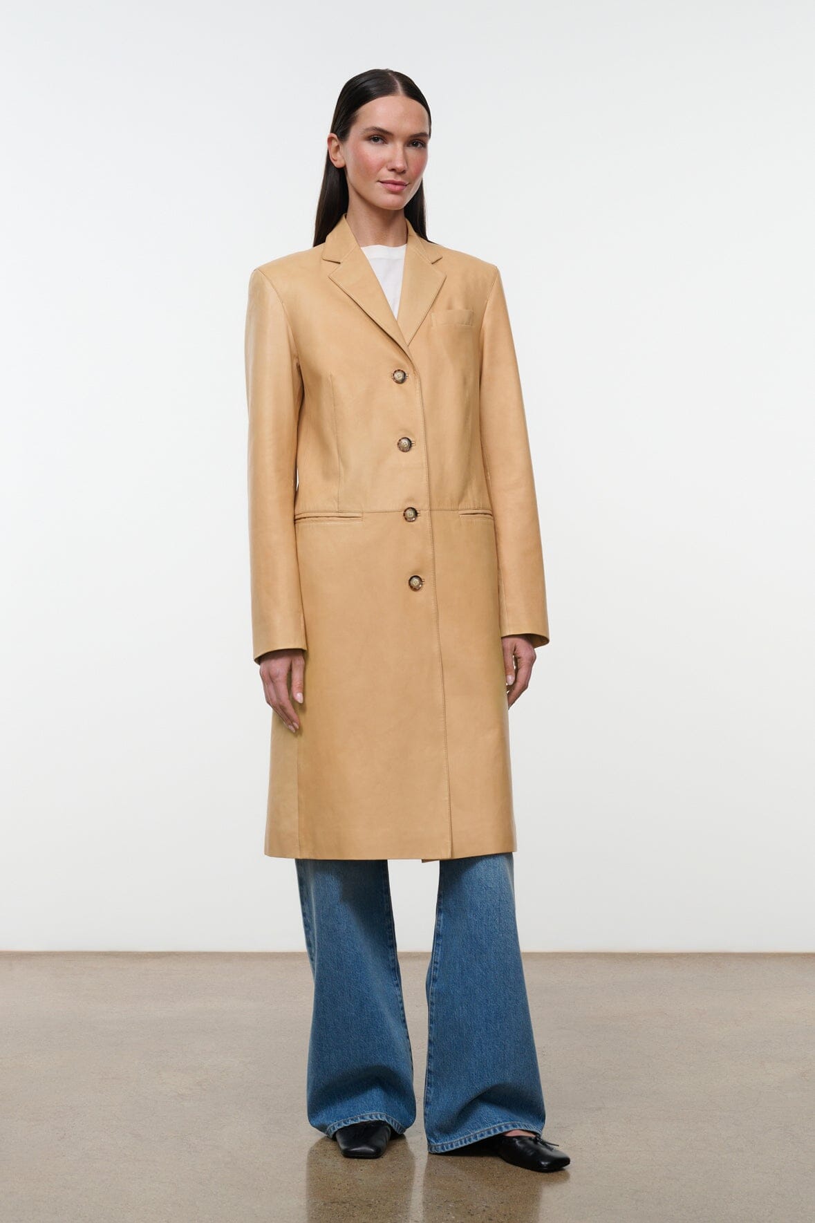 Wyatt Leather Coat Cashew | STAUD Deals