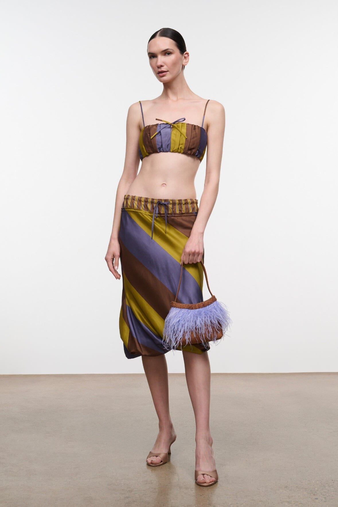 Odette Silk Skirt Sienna Stripe Cigar Stripe | STAUD Classic