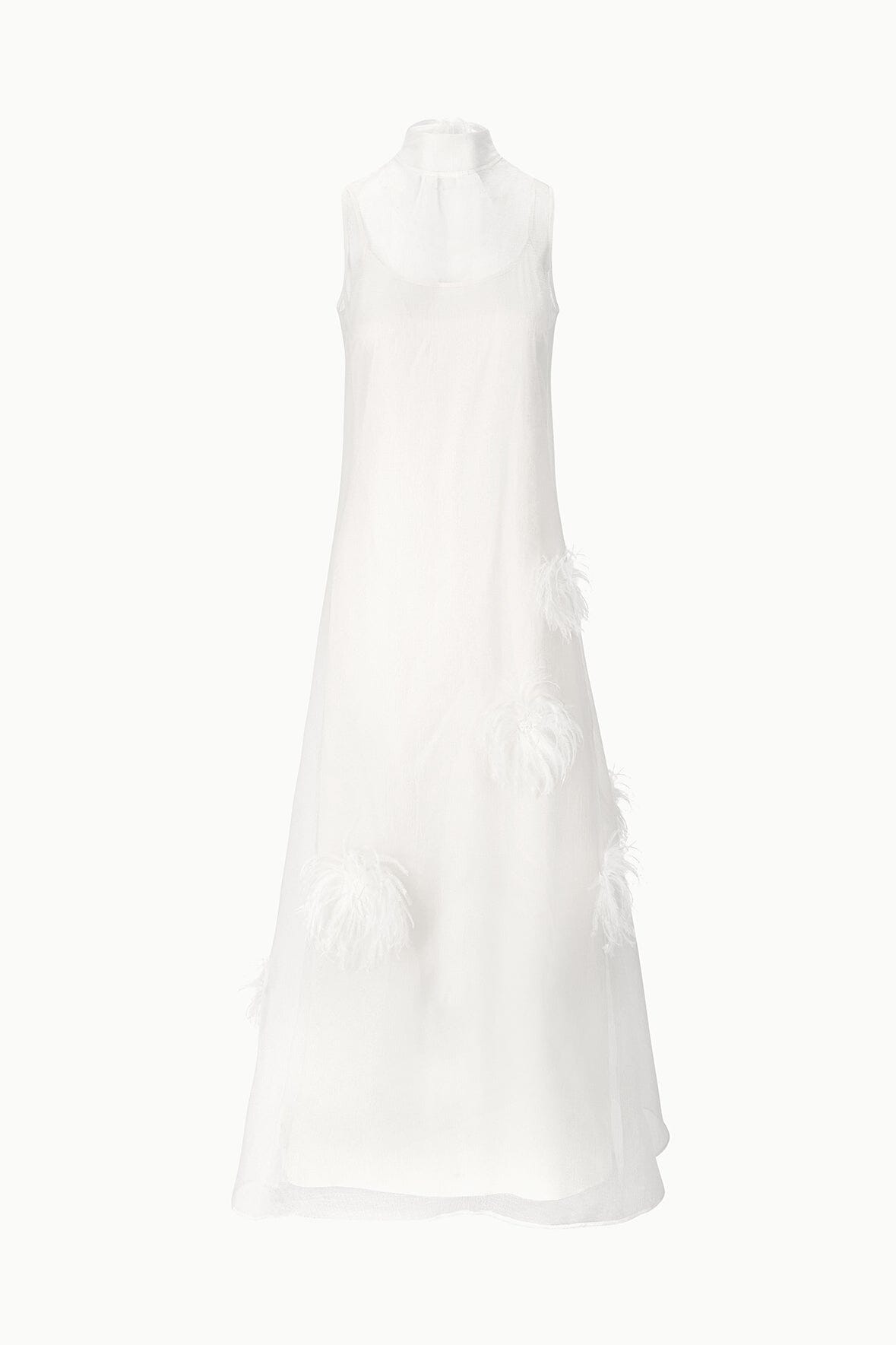 Albee White Gown - Sheer Organza With Feather Details | STAUD Sale
