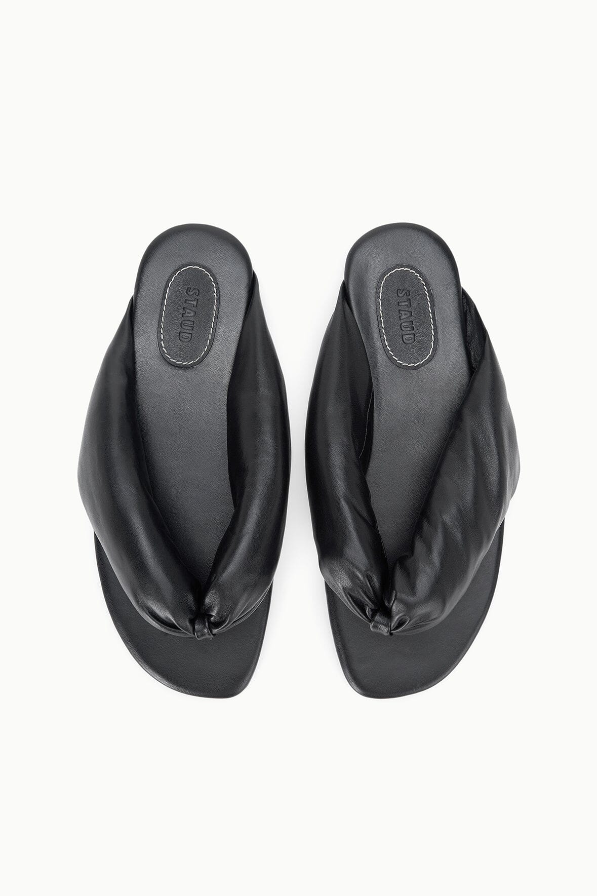 Juno Black Puffy Leather Sandals - Staud | STAUD Value