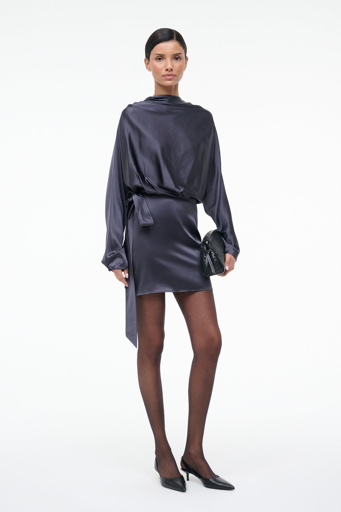 Phoebe Silk Mini Dress Nocturne | STAUD Essential