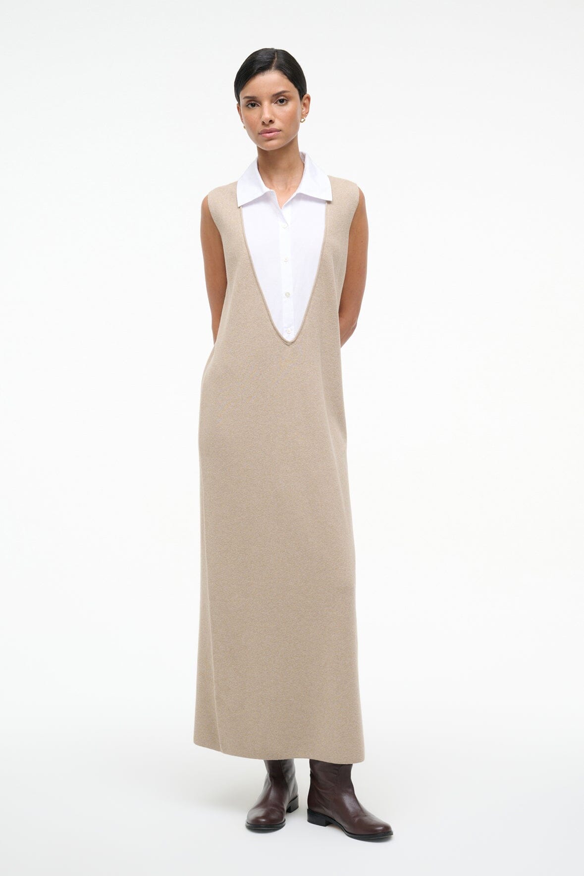 Leslie Dress Sand/White | STAUD Smart Buy