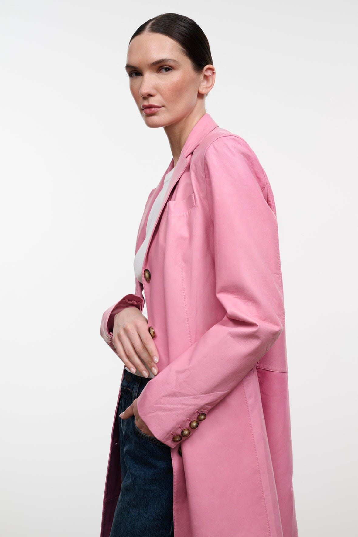 Wyatt Leather Coat Wild Rose | STAUD Discount