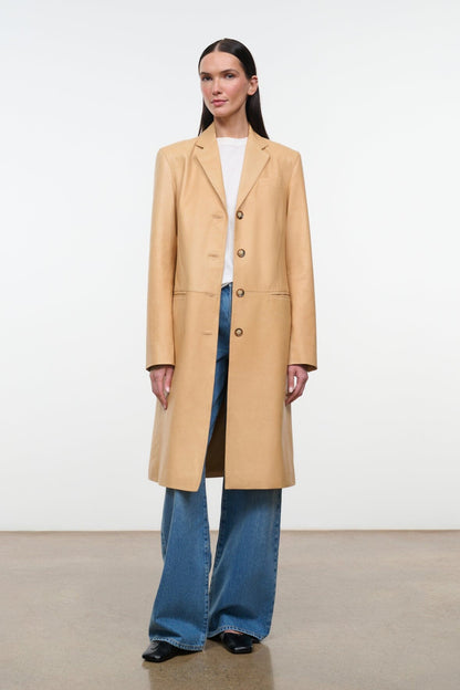 Wyatt Leather Coat Cashew | STAUD Deals