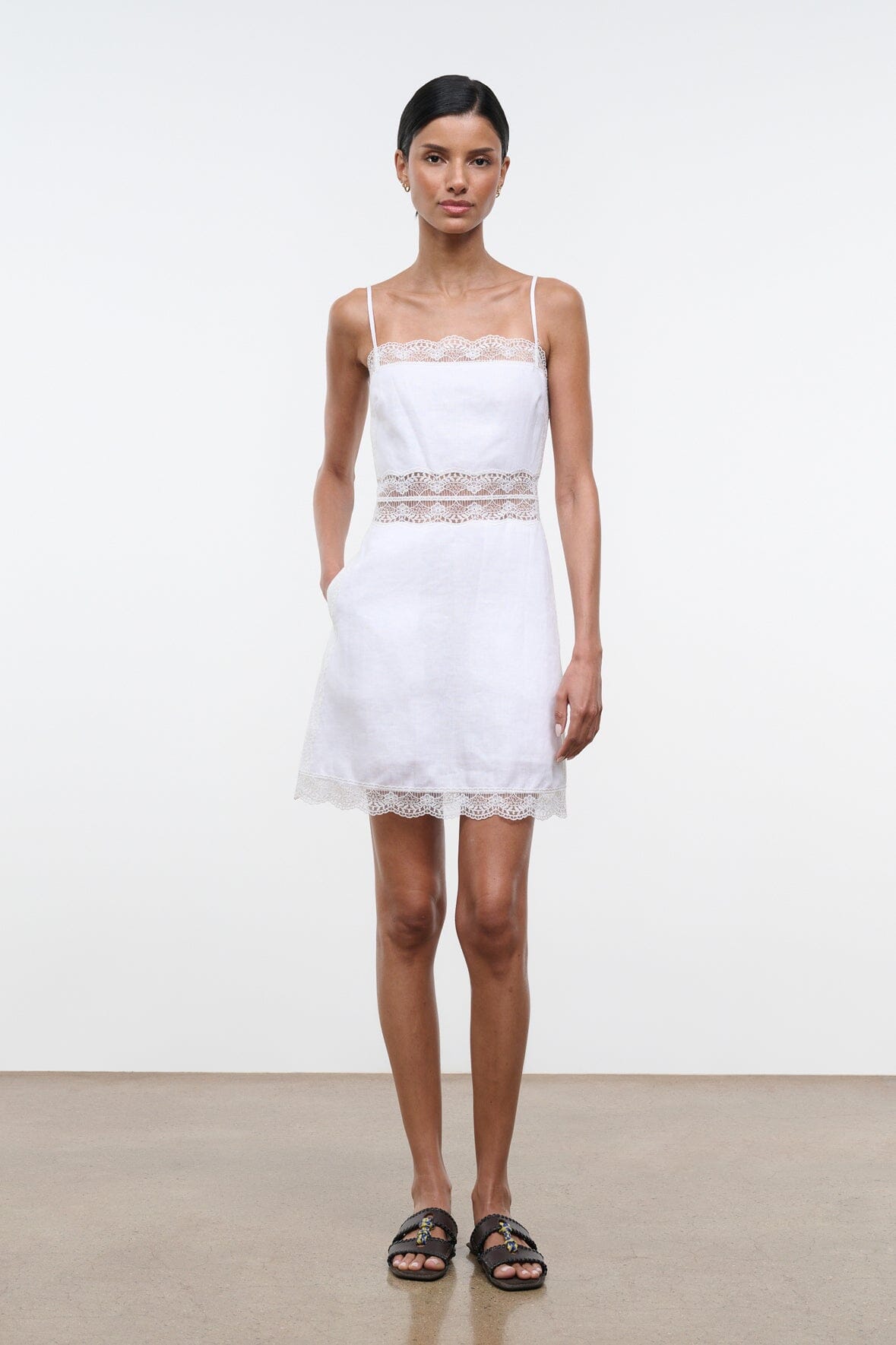Amalina Linen Mini Dress White | STAUD Classic