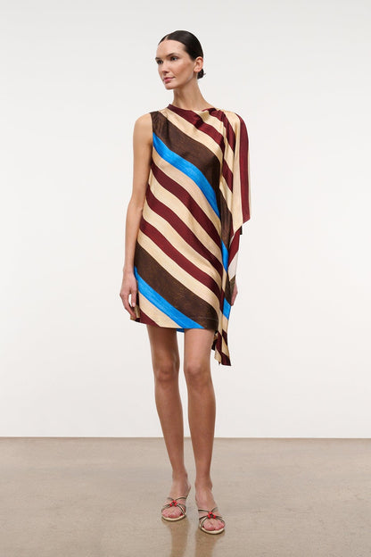 Sabina Silk Dress Caffe Stripe | STAUD Discount