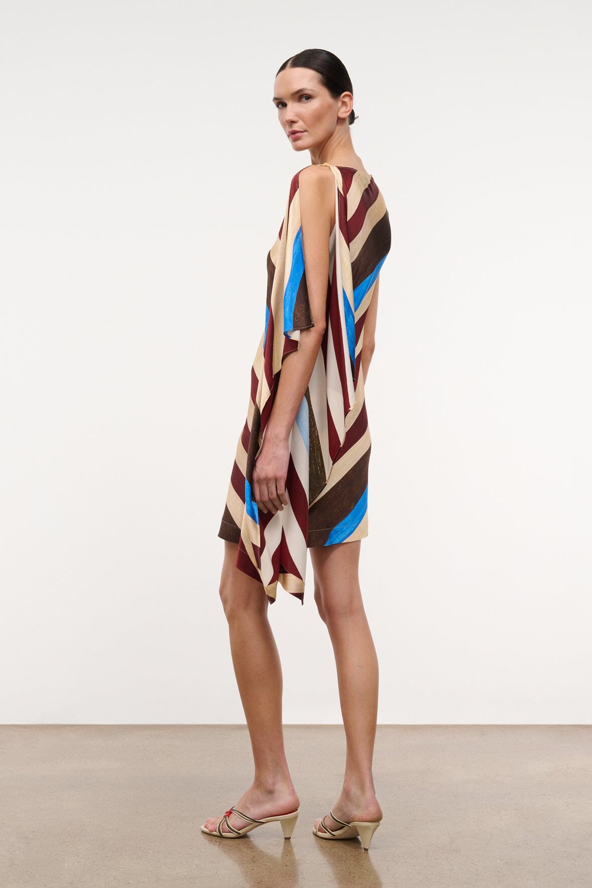 Sabina Silk Dress Caffe Stripe | STAUD Discount