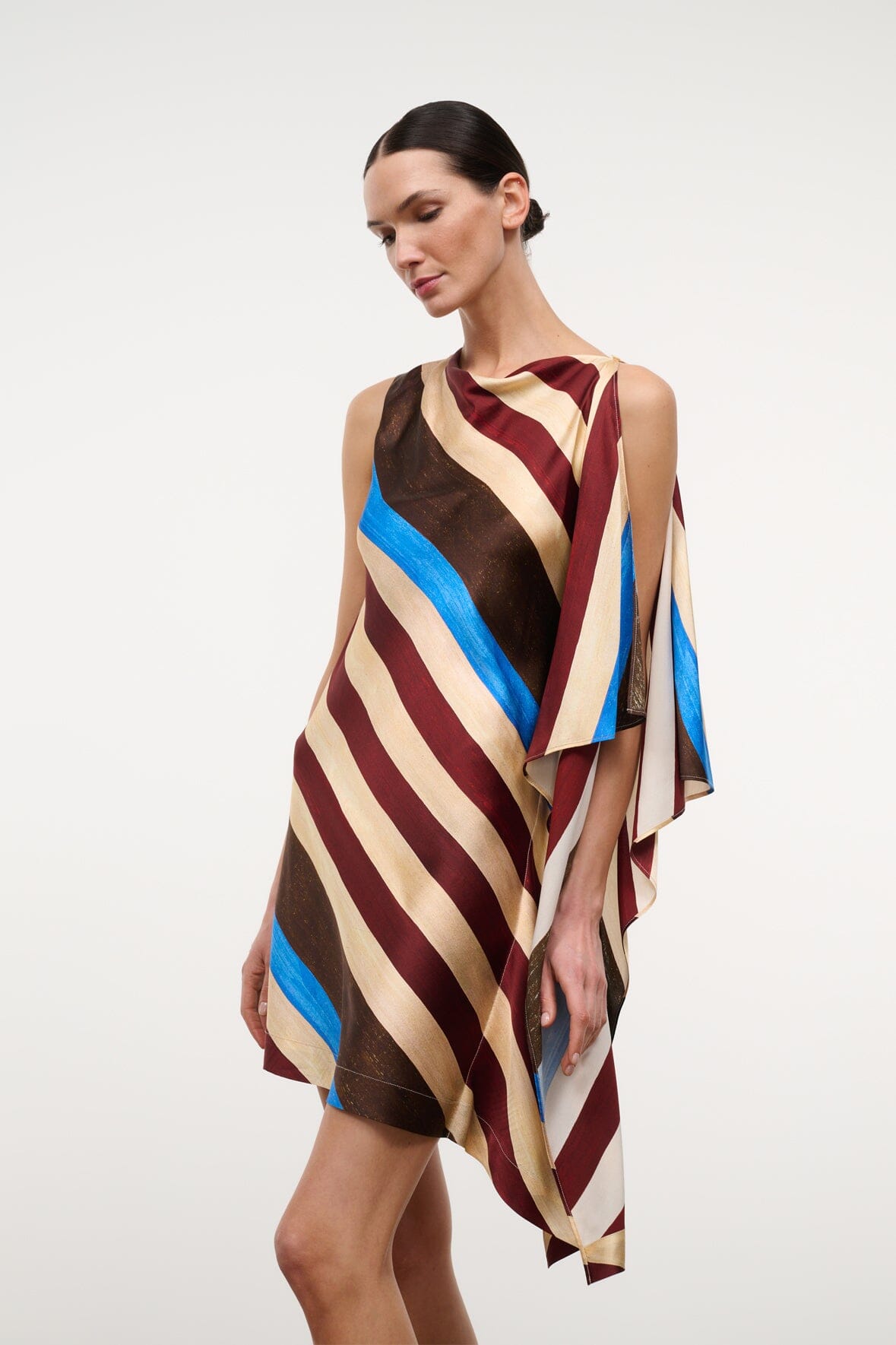 Sabina Silk Dress Caffe Stripe | STAUD Discount