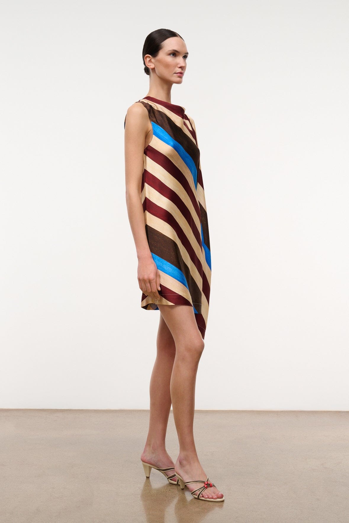 Sabina Silk Dress Caffe Stripe | STAUD Discount