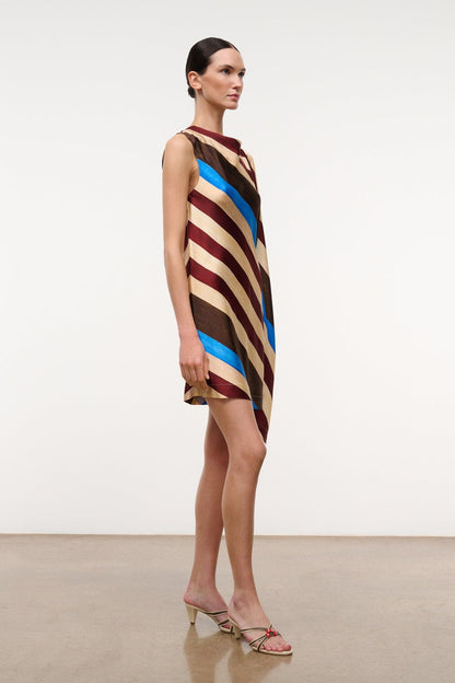 Sabina Silk Dress Caffe Stripe | STAUD Discount