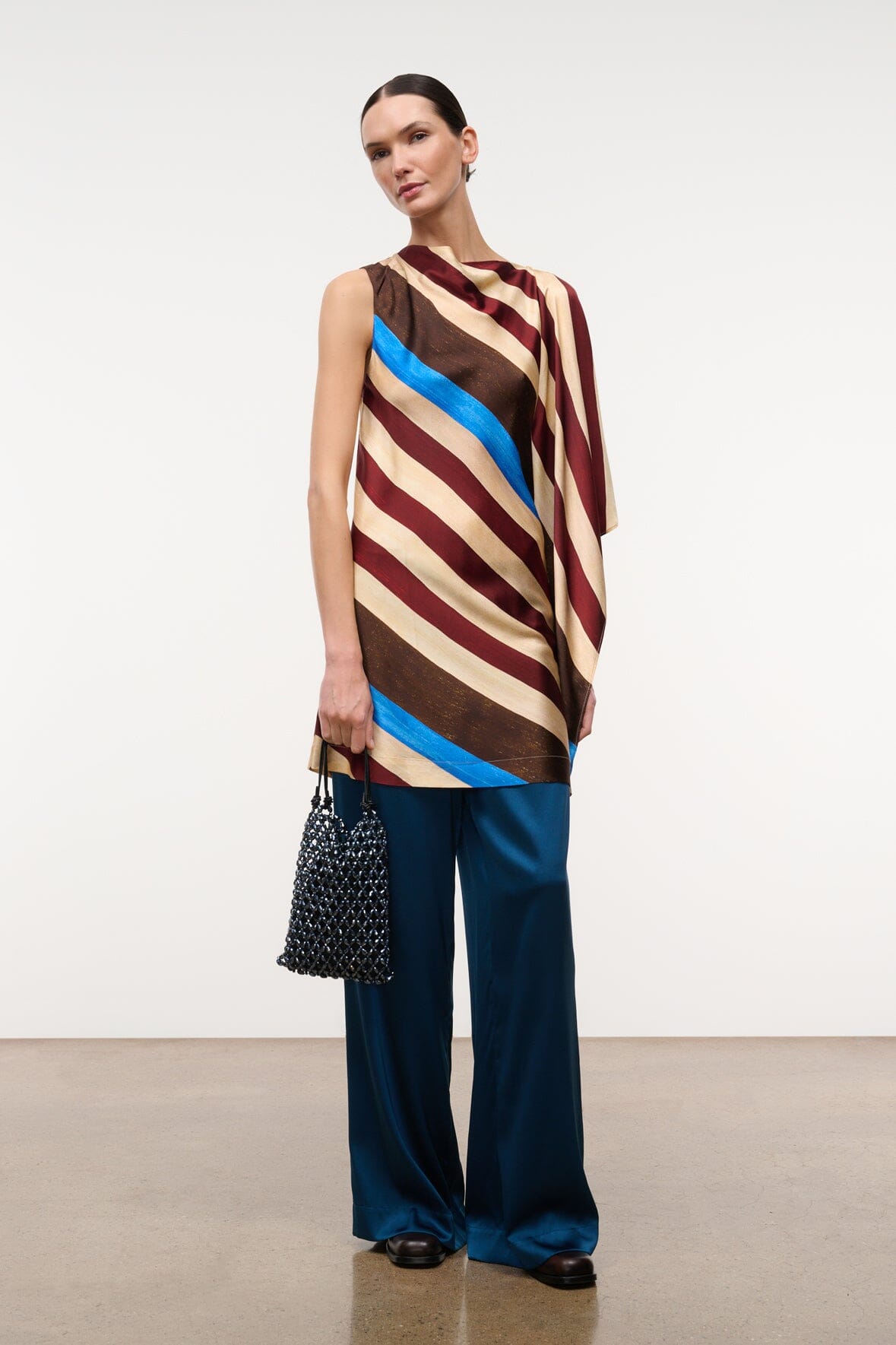 Sabina Silk Dress Caffe Stripe | STAUD Discount