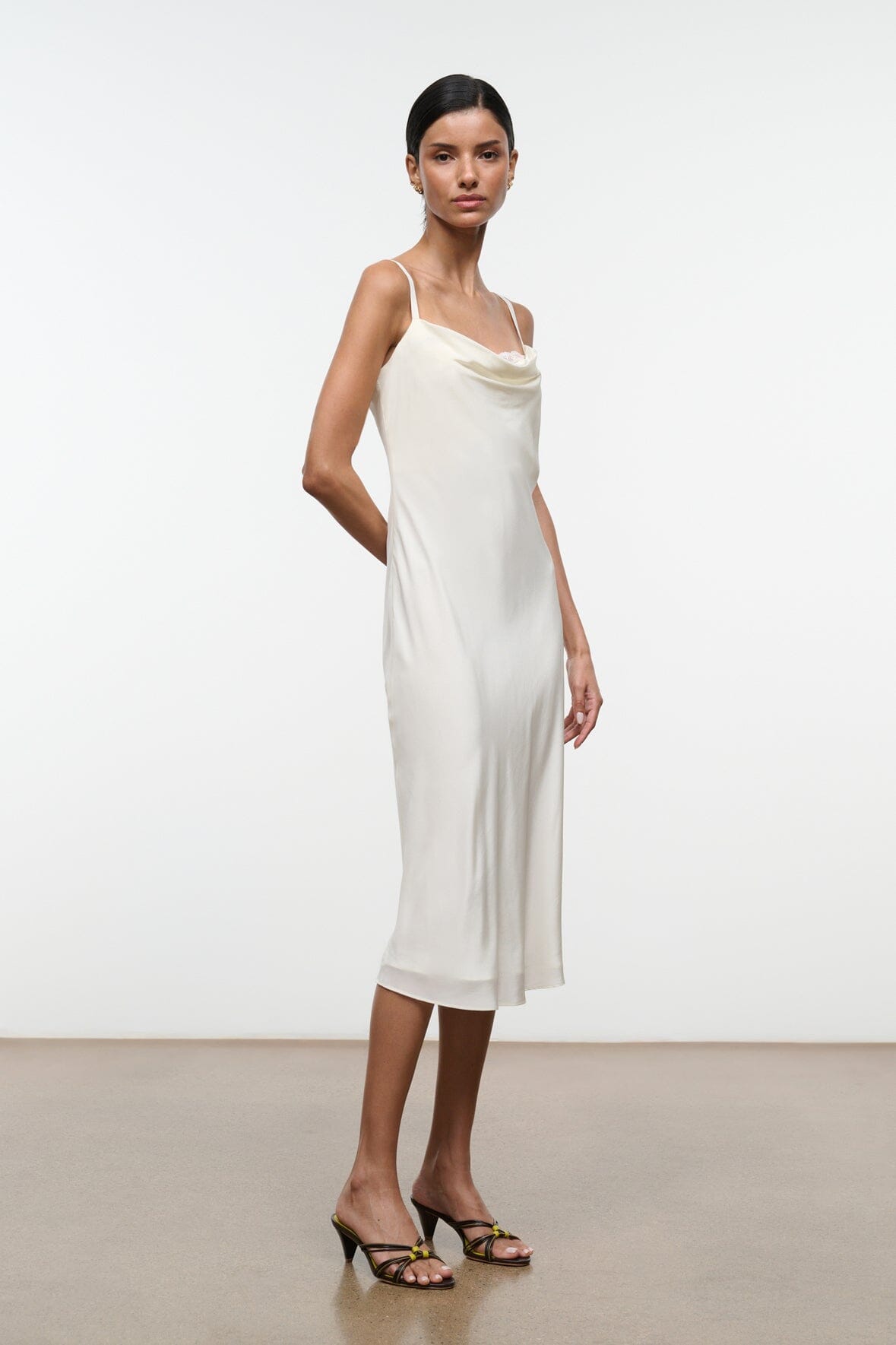 Evangeline Silk Midi Dress Ivory | STAUD Trending