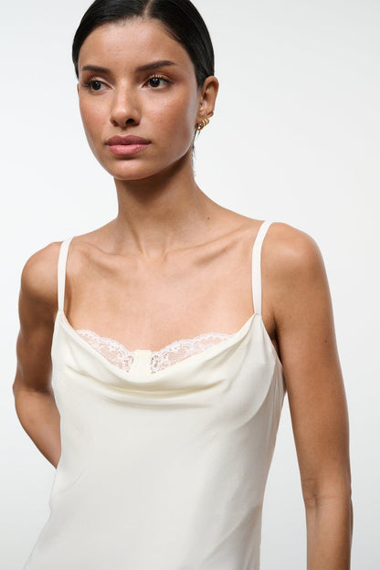 Evangeline Silk Midi Dress Ivory | STAUD Trending