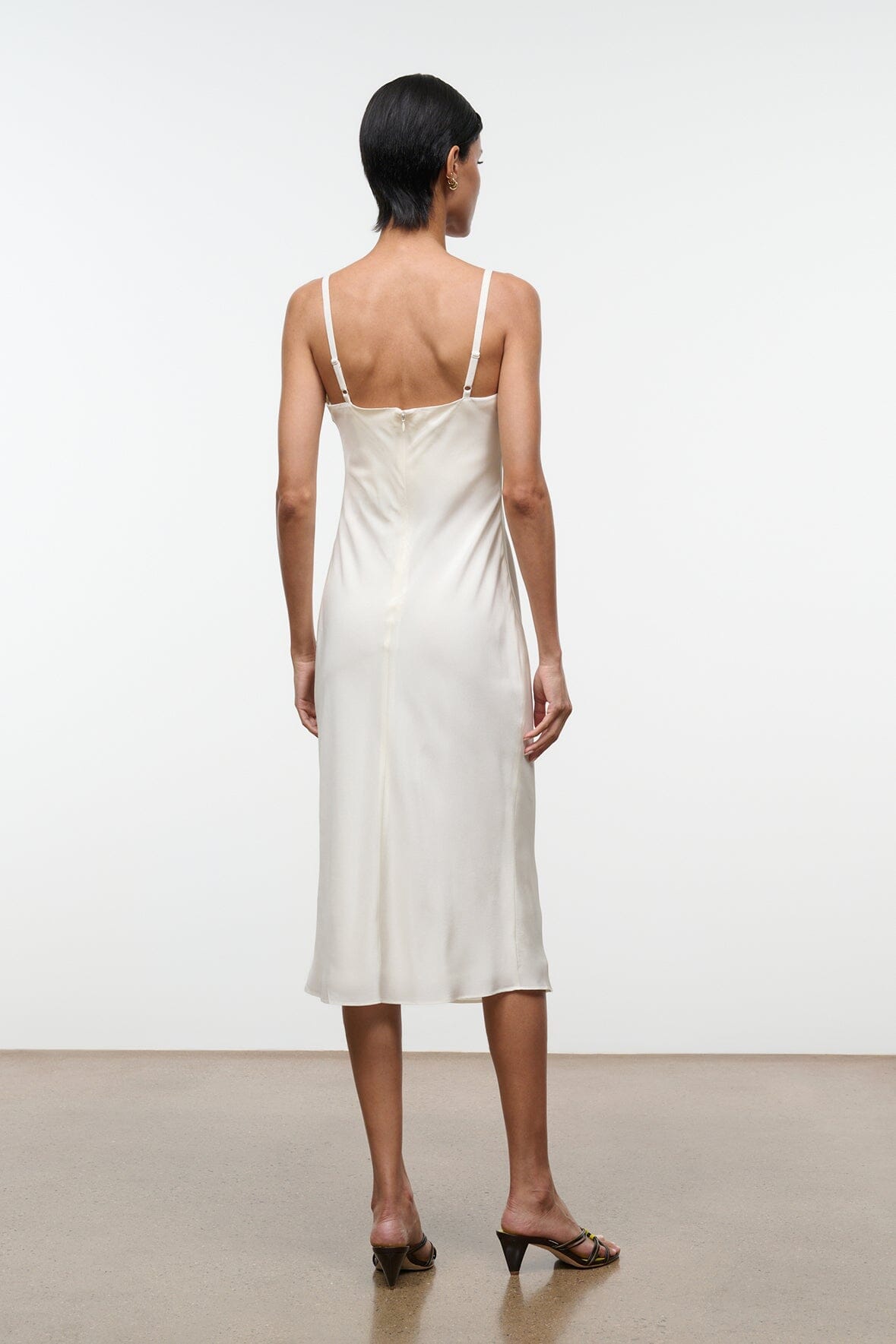 Evangeline Silk Midi Dress Ivory | STAUD Trending