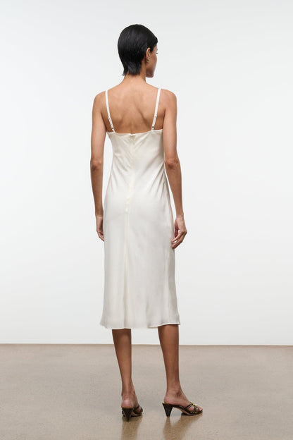Evangeline Silk Midi Dress Ivory | STAUD Trending