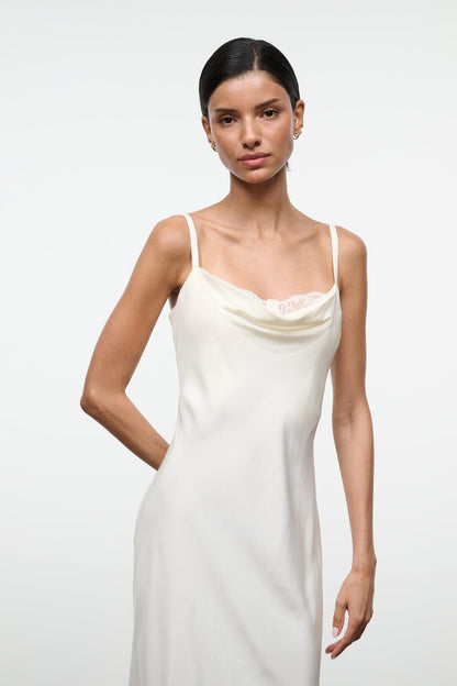 Evangeline Silk Midi Dress Ivory | STAUD Trending