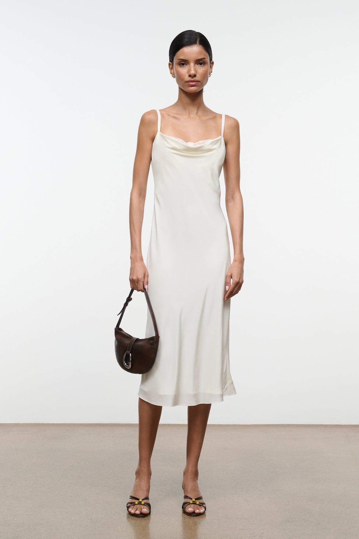 Evangeline Silk Midi Dress Ivory | STAUD Trending