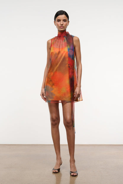 Albee Mini Dress - Sheer Organza With Abstract Floral Print | STAUD Quality
