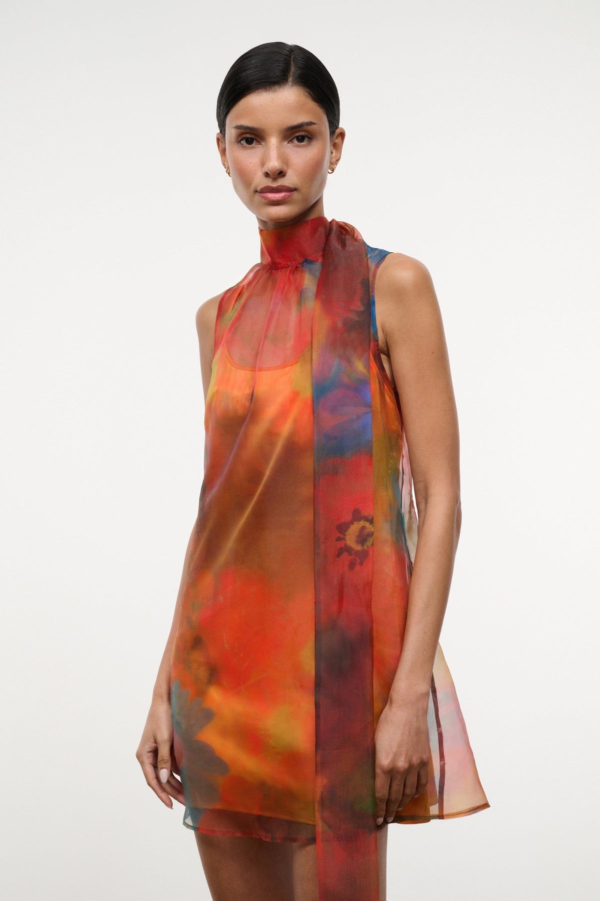 Albee Mini Dress - Sheer Organza With Abstract Floral Print | STAUD Quality