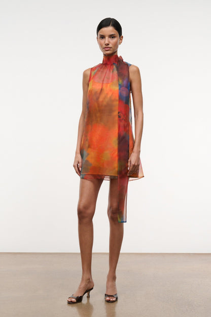 Albee Mini Dress - Sheer Organza With Abstract Floral Print | STAUD Quality