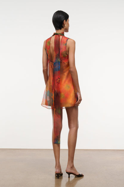 Albee Mini Dress - Sheer Organza With Abstract Floral Print | STAUD Quality