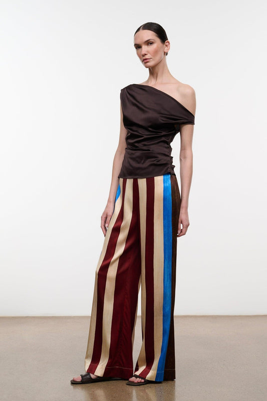 Stroll Silk Pant Caffe Stripe | STAUD Discount