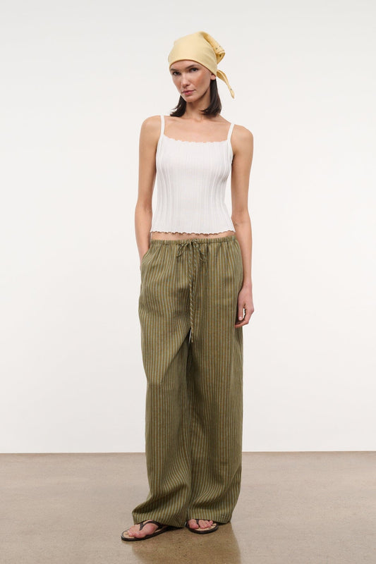Mateo Linen Pant Porto Stripe | STAUD Premium