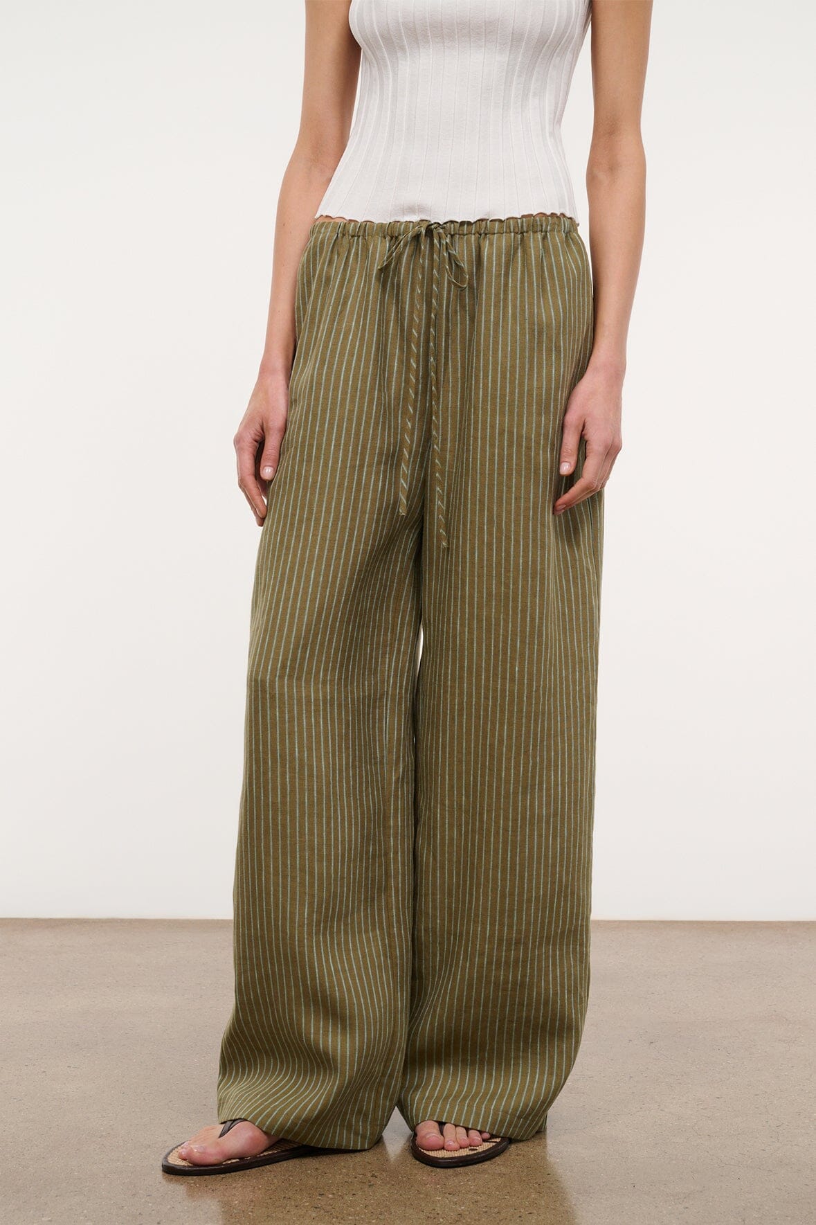 Mateo Linen Pant Porto Stripe | STAUD Premium