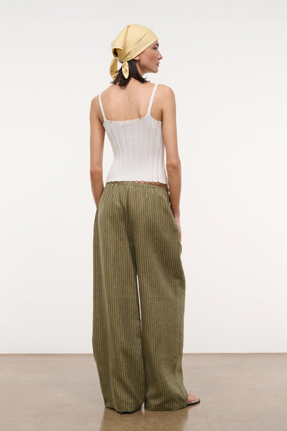 Mateo Linen Pant Porto Stripe | STAUD Premium