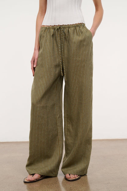 Mateo Linen Pant Porto Stripe | STAUD Premium