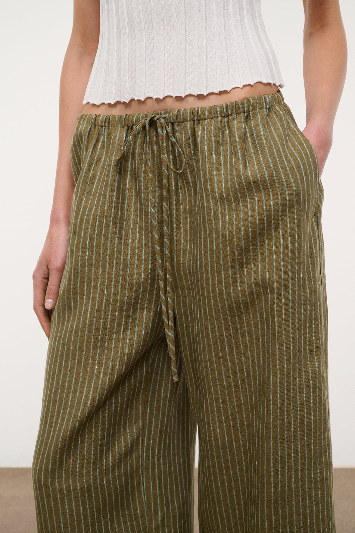 Mateo Linen Pant Porto Stripe | STAUD Premium
