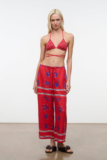 Mateo Linen Cropped Pant Painted Foulard | STAUD Trusted