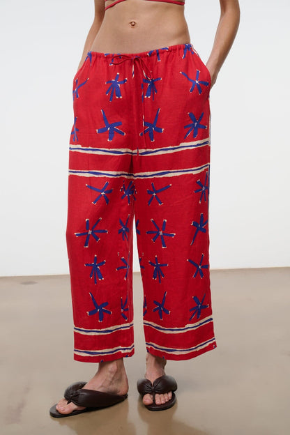 Mateo Linen Cropped Pant Painted Foulard | STAUD Trusted