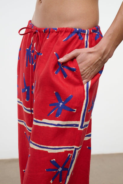 Mateo Linen Cropped Pant Painted Foulard | STAUD Trusted