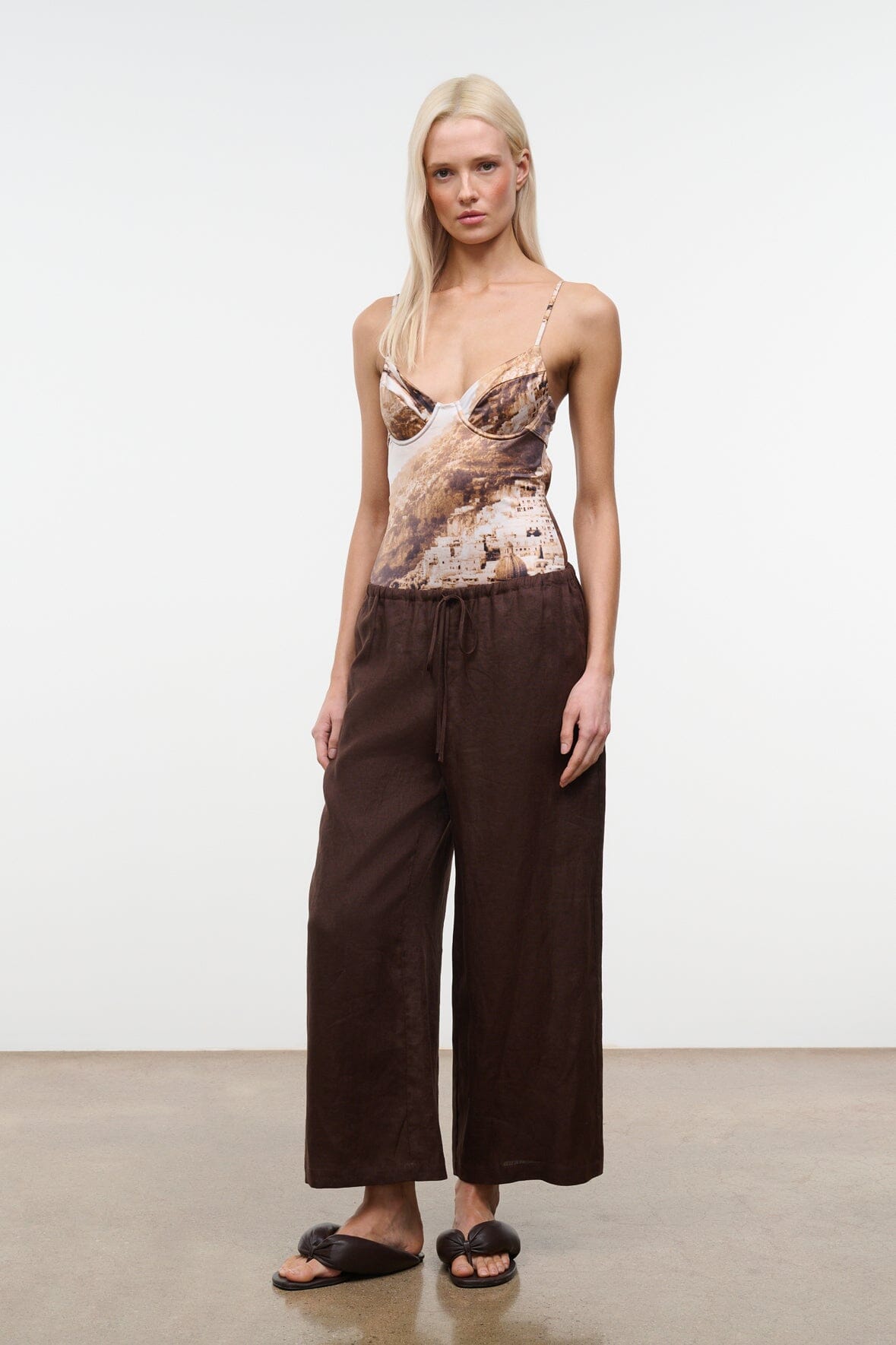Mateo Linen Cropped Pant Root | STAUD New