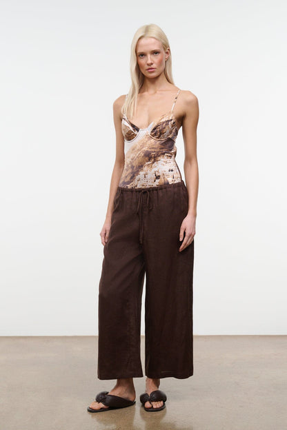 Mateo Linen Cropped Pant Root | STAUD New