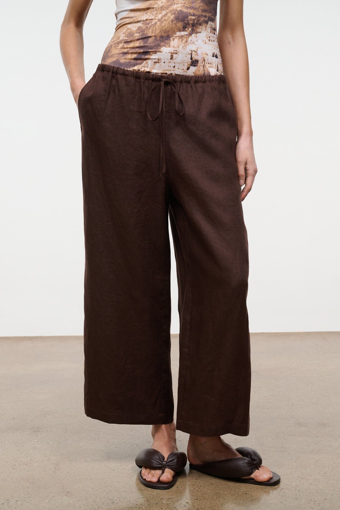 Mateo Linen Cropped Pant Root | STAUD New