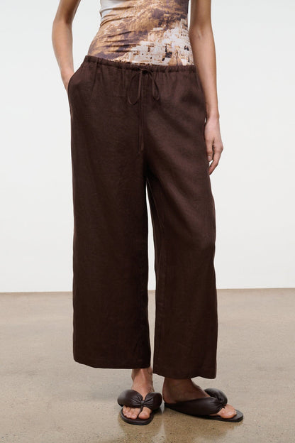 Mateo Linen Cropped Pant Root | STAUD New
