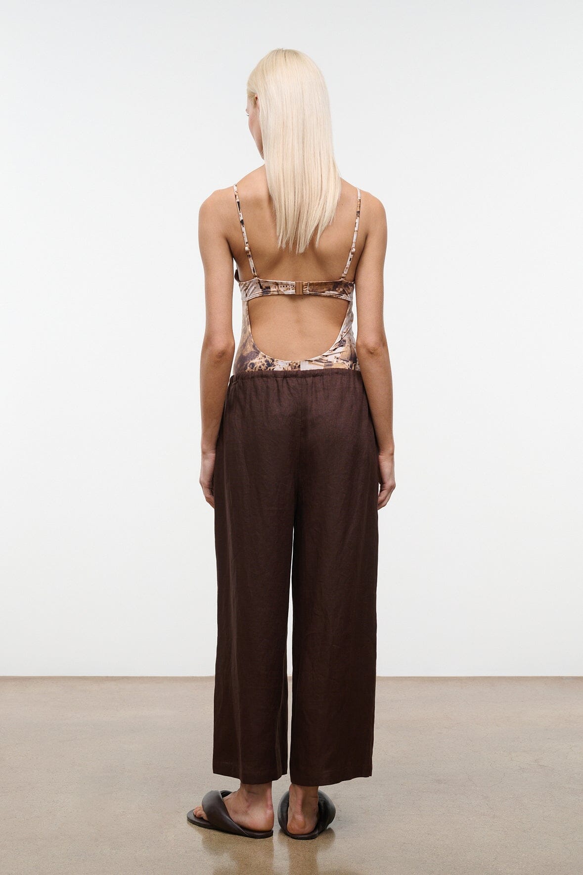Mateo Linen Cropped Pant Root | STAUD New