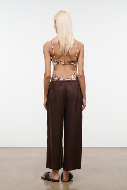 Mateo Linen Cropped Pant Root | STAUD New
