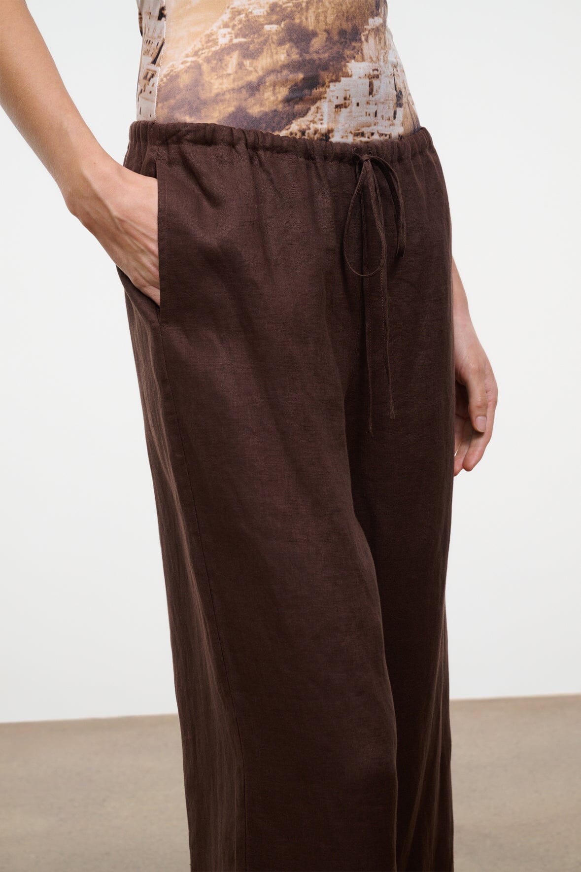 Mateo Linen Cropped Pant Root | STAUD New