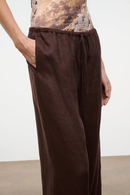 Mateo Linen Cropped Pant Root | STAUD New