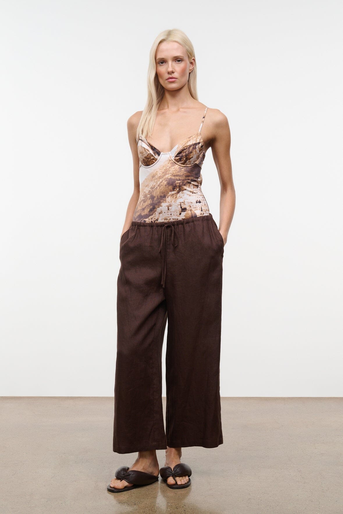 Mateo Linen Cropped Pant Root | STAUD New