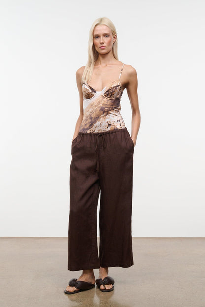 Mateo Linen Cropped Pant Root | STAUD New