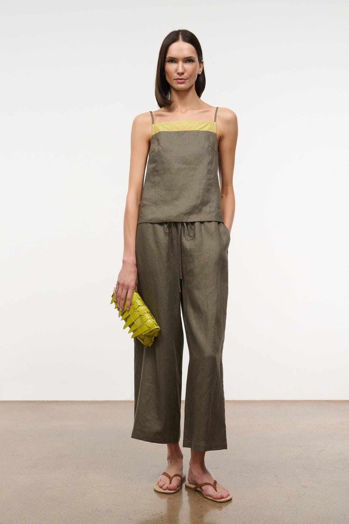 Mateo Linen Pant Thyme | STAUD Recommended