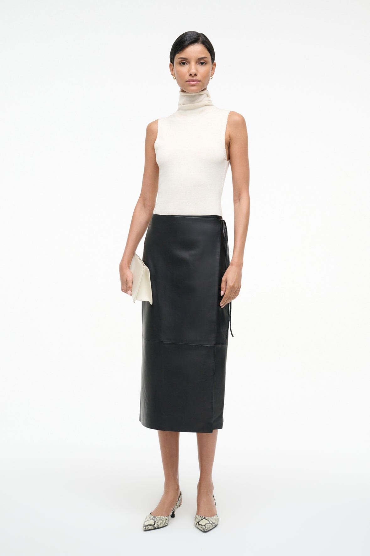 Roman Leather Wrap Skirt Black | STAUD Popular