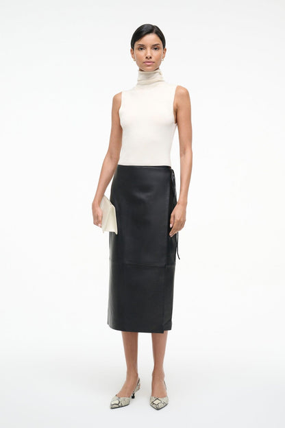 Roman Leather Wrap Skirt Black | STAUD Popular