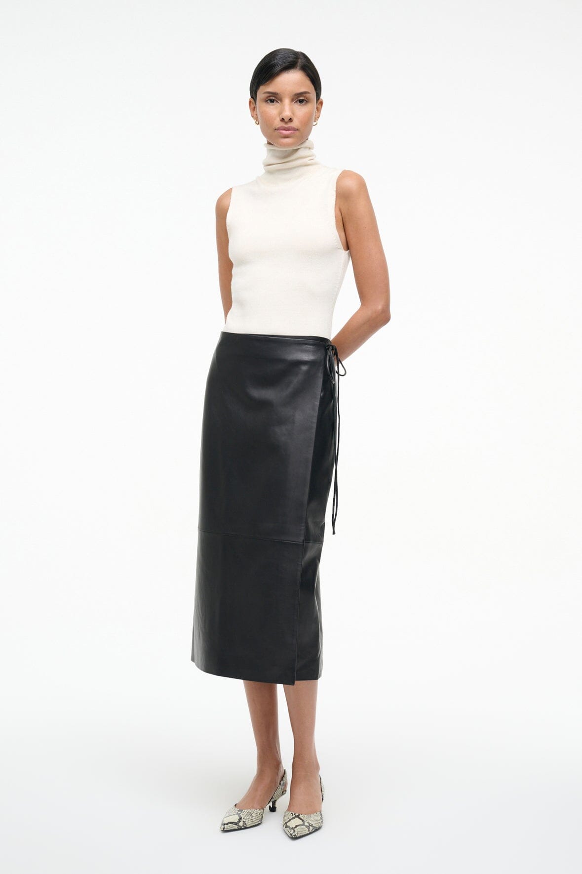 Roman Leather Wrap Skirt Black | STAUD Popular