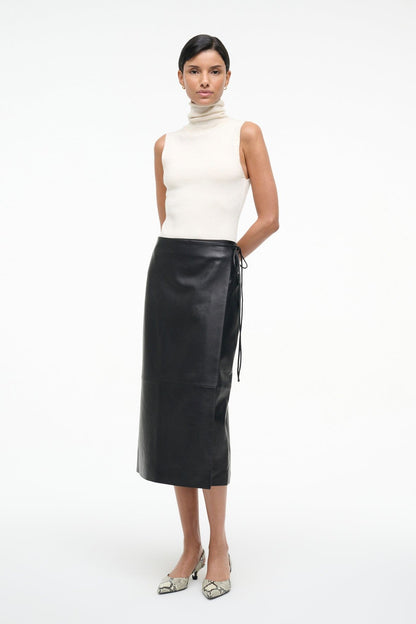 Roman Leather Wrap Skirt Black | STAUD Popular