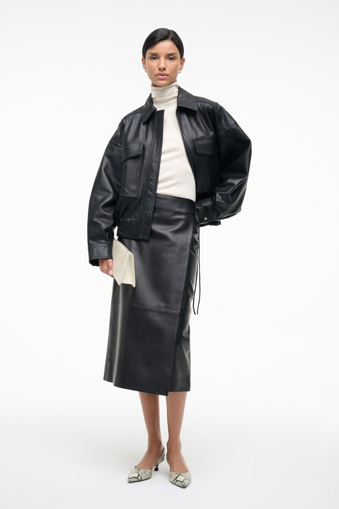Roman Leather Wrap Skirt Black | STAUD Popular